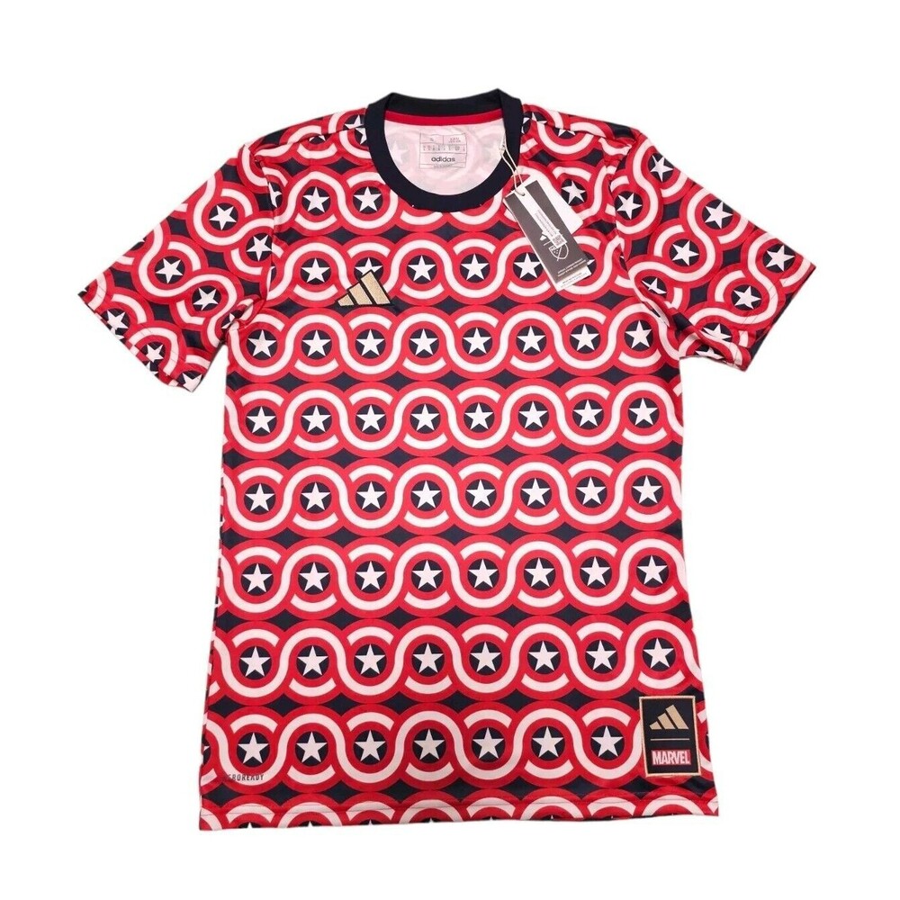 Adidas MLS Marvel Captain America Soccer Pre Match Jersey Slim Small HT3237